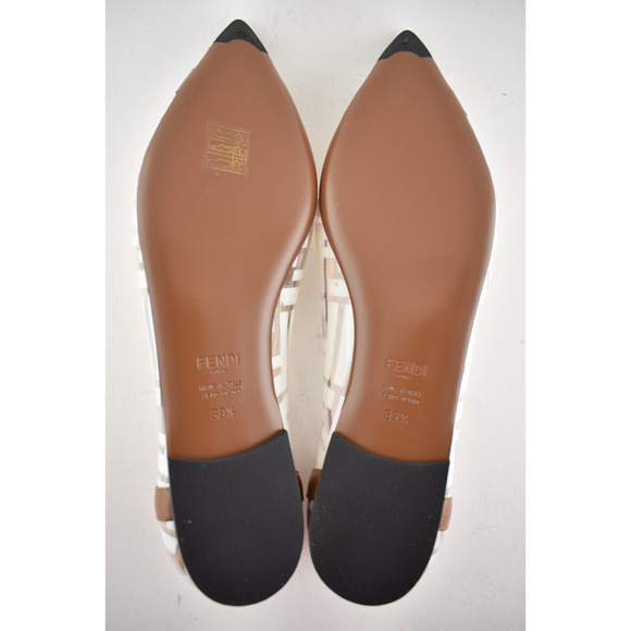 Fendi White PVC Colibri Brown Leather FF Logo Pointed Ballerina Ballet Flat 39.5 - Picture 12 of 12